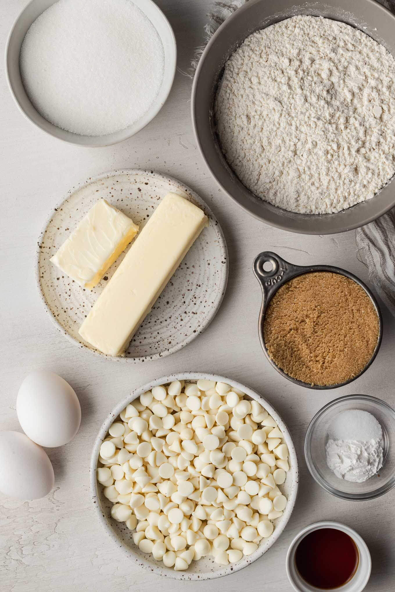 An overhead view of the ingredients needed to make this easy blondie recipe. 