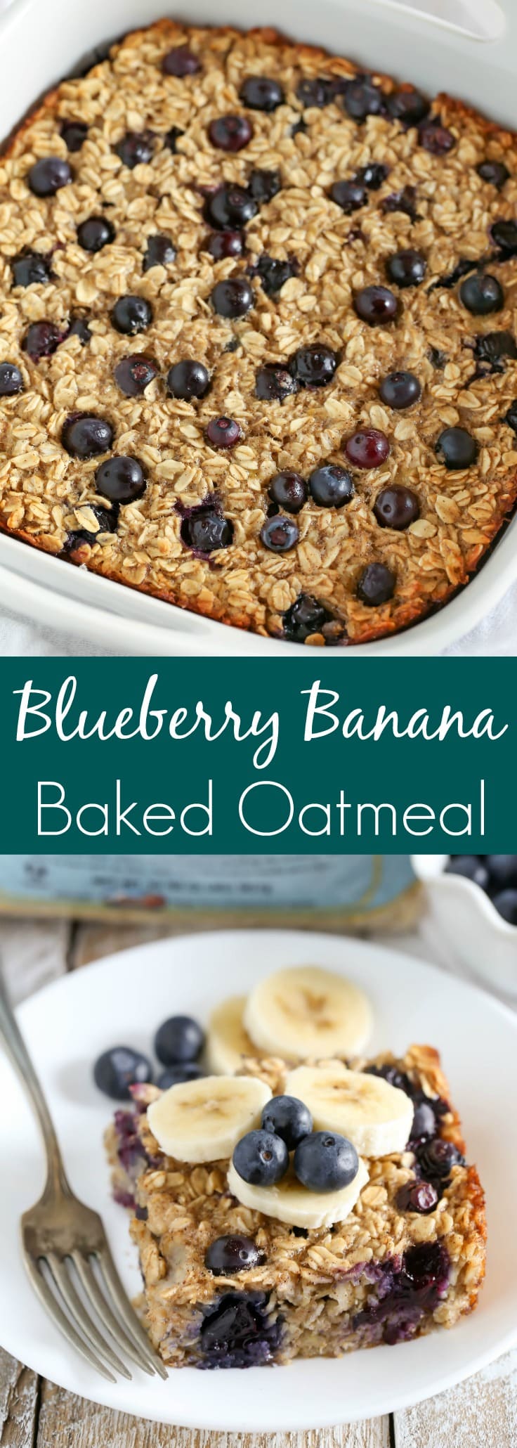 This Blueberry Banana Baked Oatmeal is easy to make and perfect for a quick, healthy breakfast or snack throughout the week!