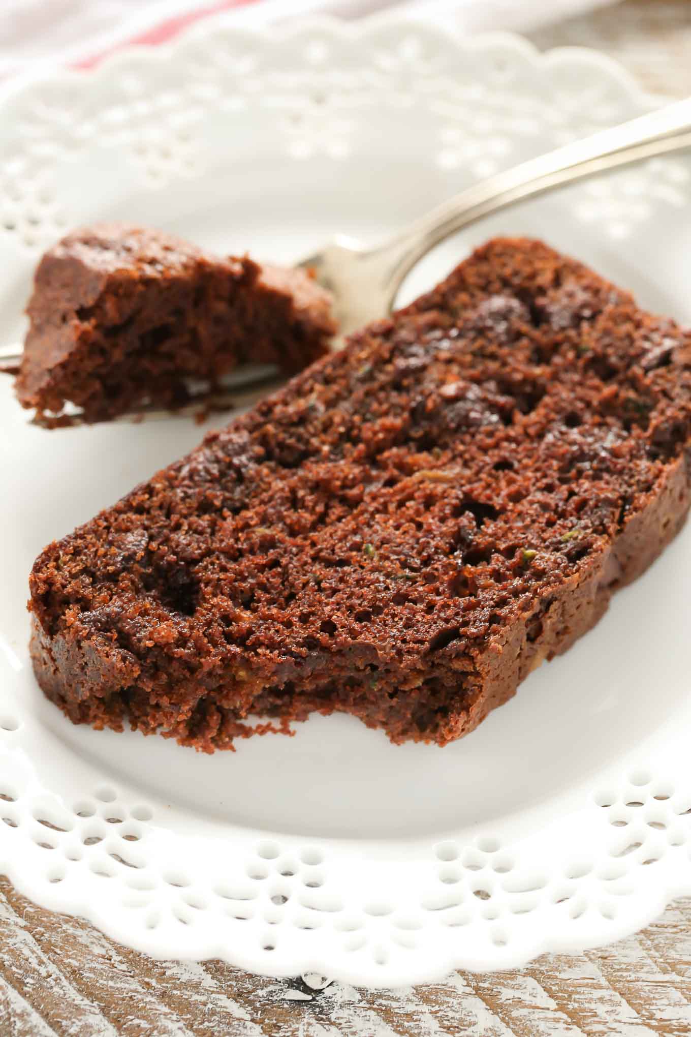 This Double Chocolate Zucchini Bread is incredibly rich, moist, fudgy, and loaded with chocolate chips!