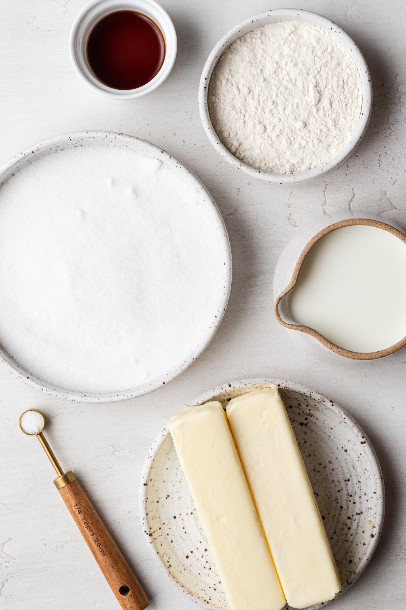 An overhead look at the ingredients needed to make boiled ermine frosting. 