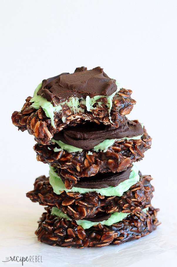 Fudgy Mint Chocolate No-Bake Cookies