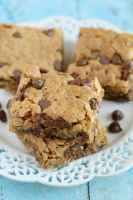 Peanut Butter Chocolate Chip Oatmeal Bars on a white plate.