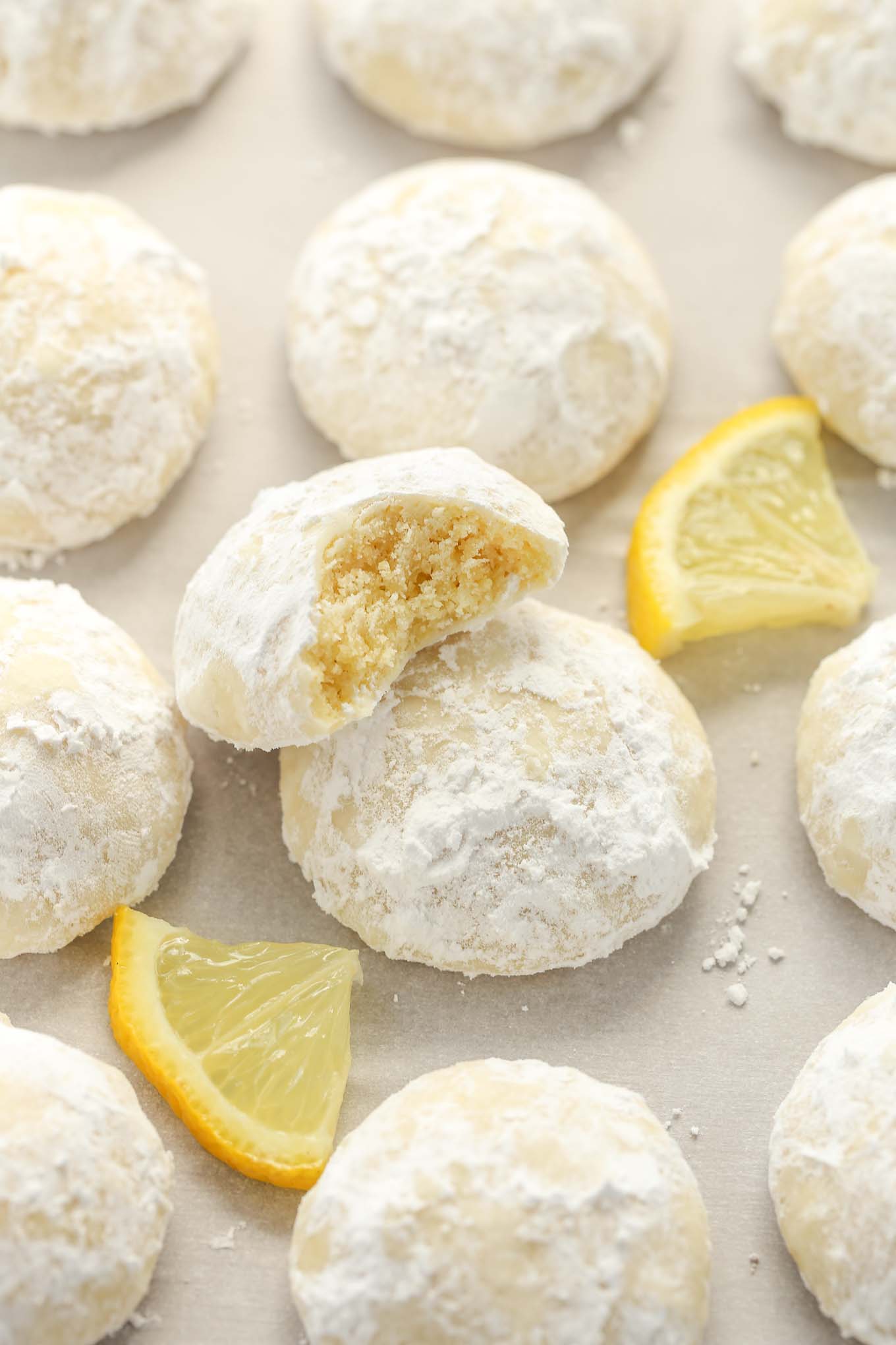 Buttery and tender lemon cookies rolled in powdered sugar. These Lemon Snowball Cookies are so easy to make, incredibly delicious, and they don't require any dough chilling!