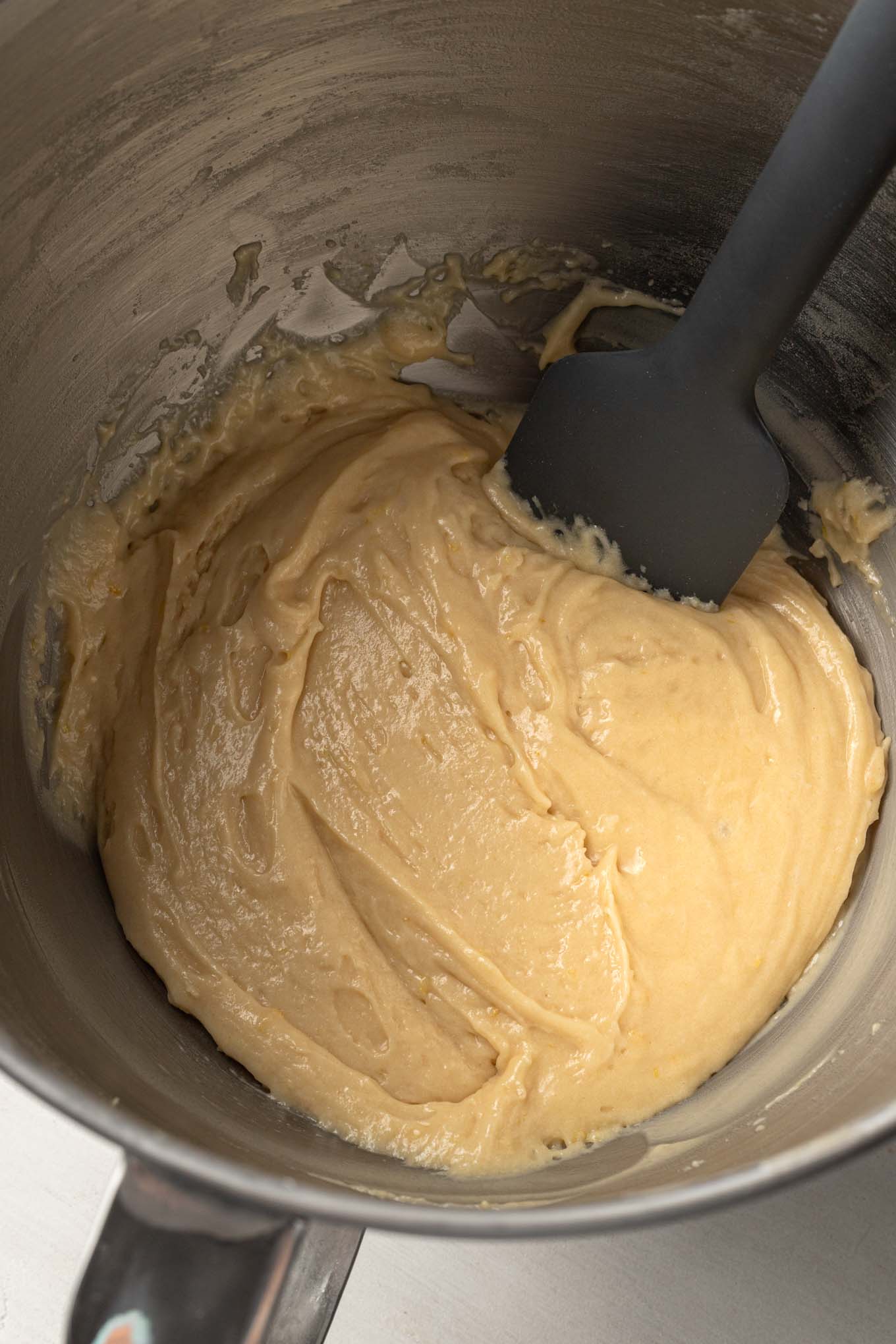 Madeleine batter in a mixing bowl.