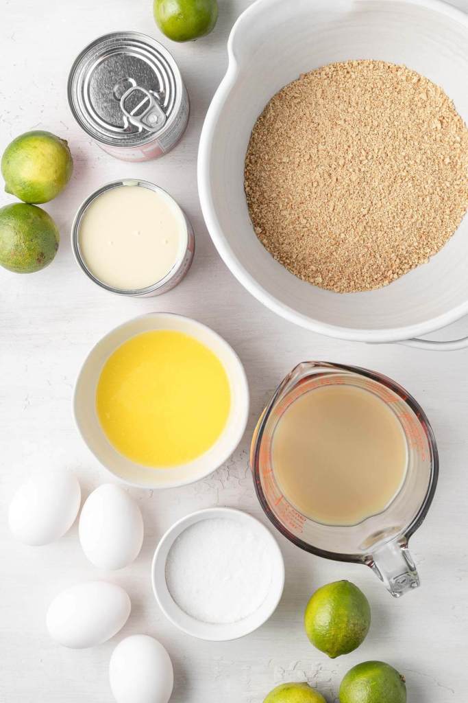 An overhead view of the ingredients needed to make mini key lime pie bites. 