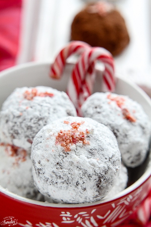 Peppermint Stuffed Snowball Cookies