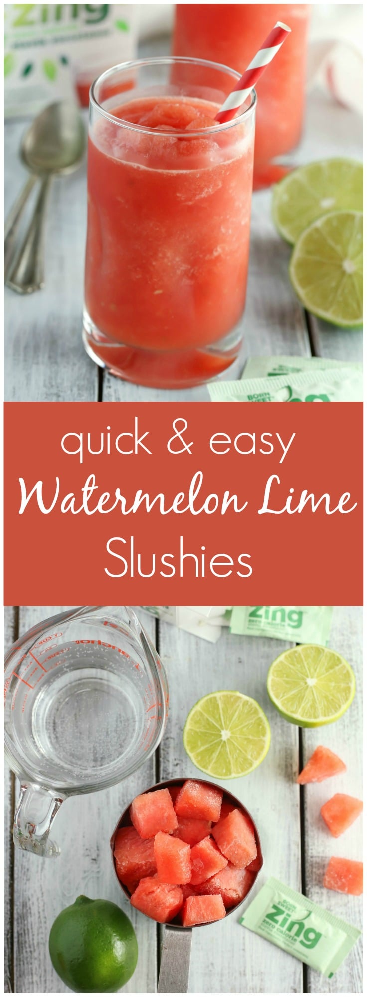 These Watermelon Lime Slushies are the perfect combination of sweet and tart. With just four ingredients, these slushies are perfect for an easy summer drink!