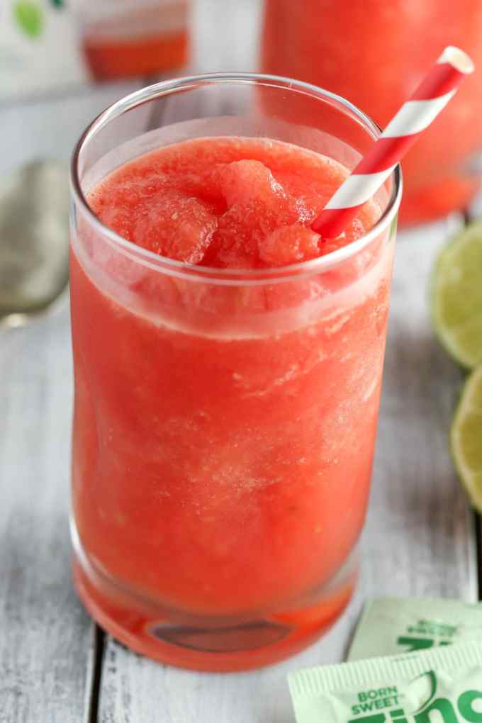 These Watermelon Lime Slushies are the perfect combination of sweet and tart. With just four ingredients, these slushies are perfect for an easy summer drink!